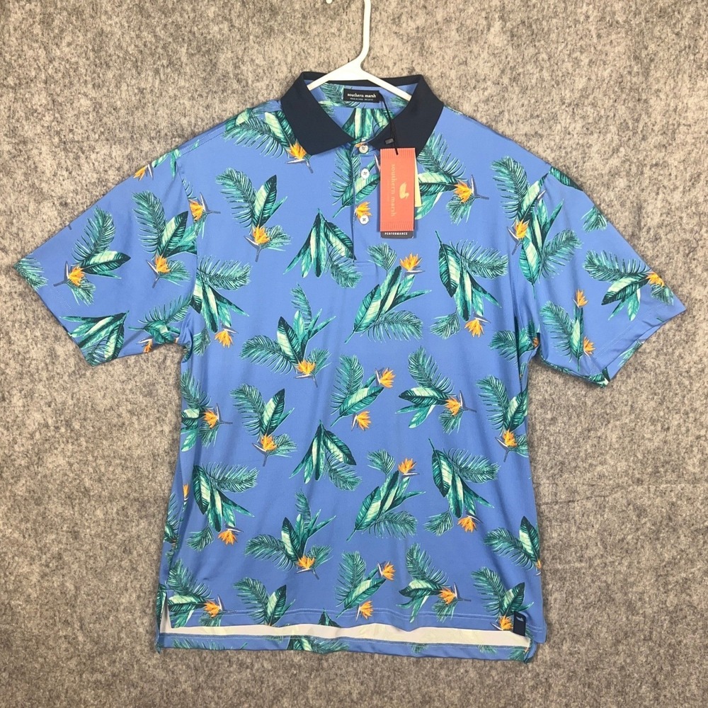 Southern Marsh Bayside Performance Polo Oahu French Blue Tropical Men's L - NWT